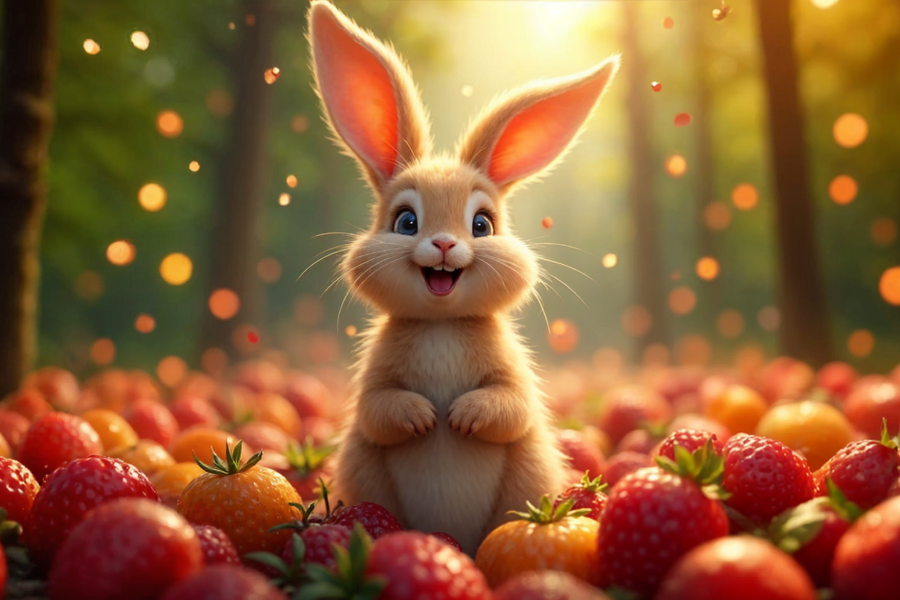 AI로 그린 딸기밭 토끼