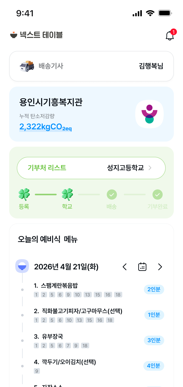 넥스트테이블 앱 기부처 메인 페이지 디자인