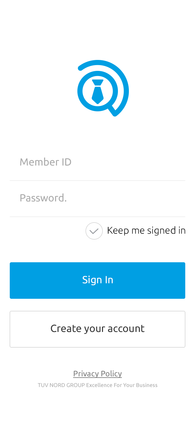 TUV INCOK 모바일 앱 로그인 페이지 디자인