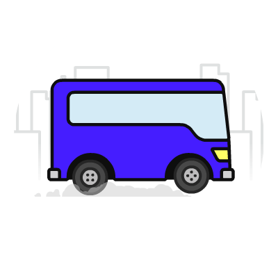 이동의즐거움 버스 로딩 애니메이션: 버스가 도시를 지나가는 모습. 직접 디자인하고 애니메이션 제작함.