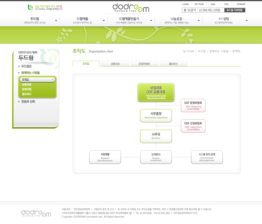 두드림 홈페이지 조직도 안내 페이지 디자인