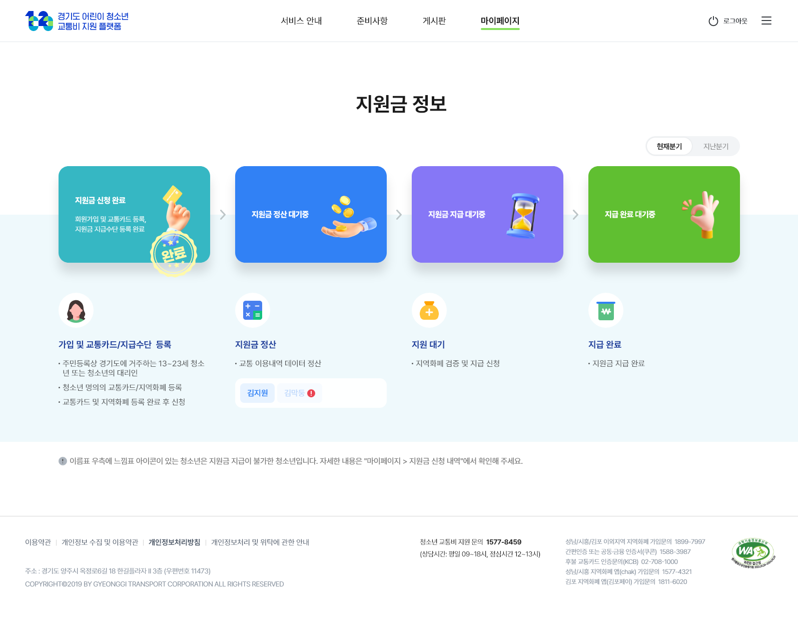 경기도 어린이청소년 마이페이지 디자인